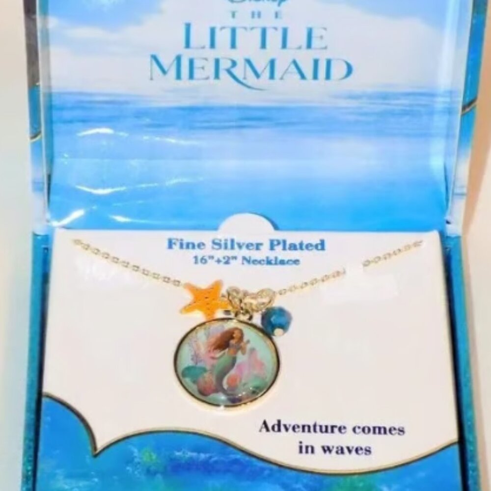 New Disney Little Mermaid Fine Silver-Plated Necklace Adventure Comes in Waves
